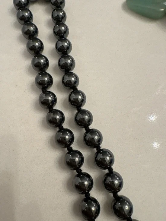 Long Black Hematite Bead Necklace – 32” Knotted Strand, Layering Piece - Picture 4 of 5